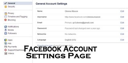 My Facebook General Account Settings -How To Access Facebook General